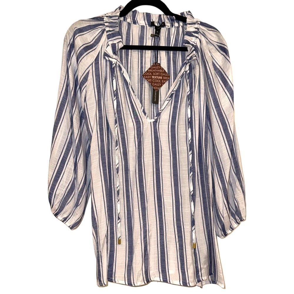 Harve Benard Sheer Blue and White Striped Blouse Size 1X - Picture 4 of 5
